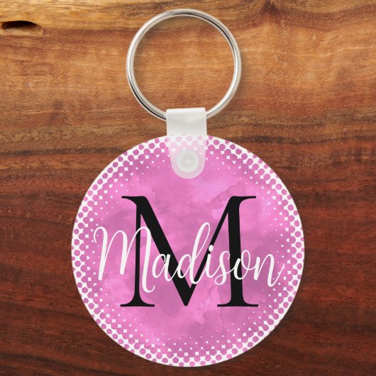 Monogram Initiaal Aangepaste naam Roze Waterverf Sleutelhanger (Achterkant)