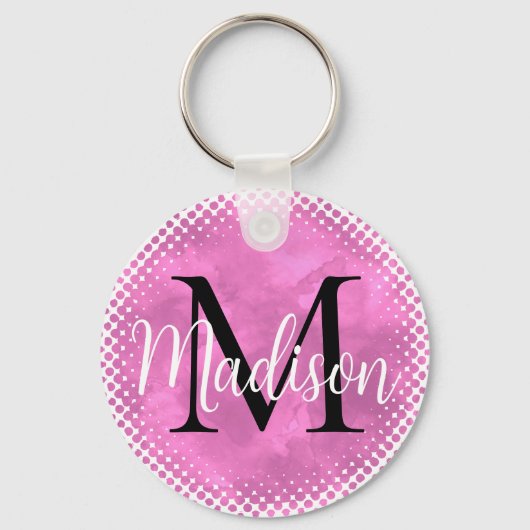 Monogram Initiaal Aangepaste naam Roze Waterverf Sleutelhanger (Achterkant)