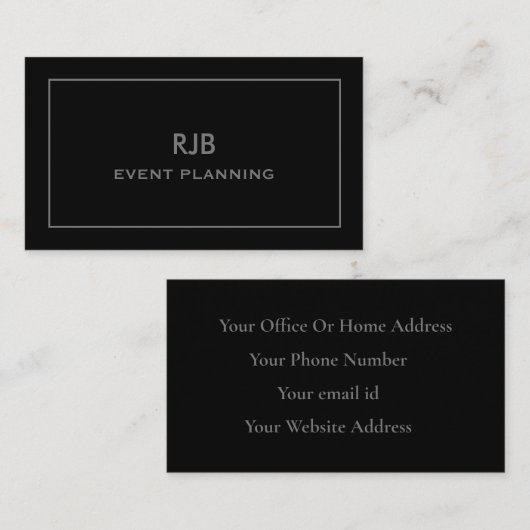 Monogram Initiaal Aangepaste naam Zwart Grijs Eenv Visitekaartje (Voorkant / Achterkant)