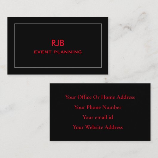 Monogram Initiaal Aangepaste naam Zwart Grijs Rood Visitekaartje (Voorkant / Achterkant)