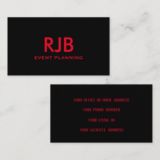 Monogram Initiaal Aangepaste naam Zwart Rood Eenvo Visitekaartje (Voorkant / Achterkant)
