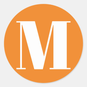 Monogram initiaal aantal sinaasappel wit aanpassen ronde sticker