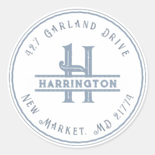 Monogram Initiaal Adres Gepersonaliseerd Grunge Bl Ronde Sticker