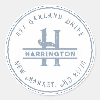 Monogram Initiaal Adres Gepersonaliseerd Grunge Bl Ronde Sticker