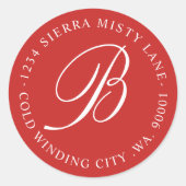 Monogram Initiaal Adres of Bruiloft Rood Ronde Sticker (Voorkant)