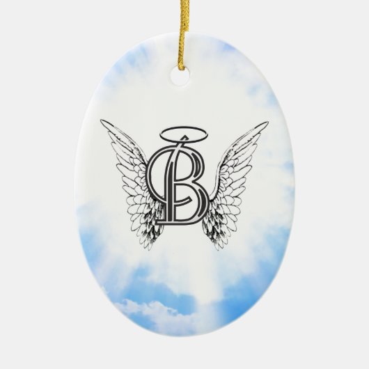 Monogram initiaal B alfabet letter met engel vleug Keramisch Ornament (Voorkant)