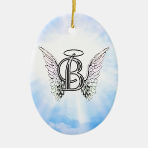 Monogram initiaal B alfabet letter met engel vleug Keramisch Ornament