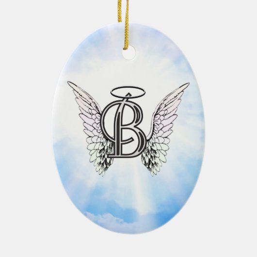 Monogram initiaal B alfabet letter met engel vleug Keramisch Ornament (Achterkant)