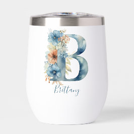 Monogram Initiaal B Blauw Bloemenschildering Water