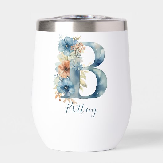 Monogram Initiaal B Blauw Bloemenschildering Water (Voorkant)