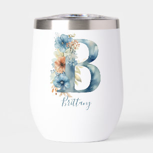 Monogram Initiaal B Blauwe Bloemen Waterverf Gift 