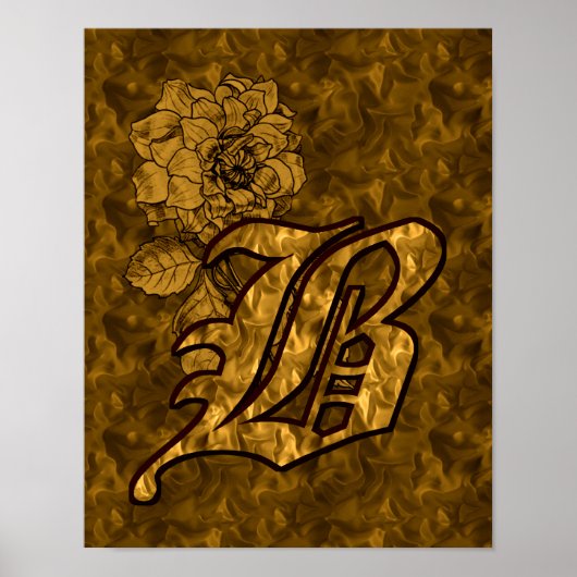 Monogram Initiaal B Elegante Gouden Pioen Roos Blo Poster (Voorkant)