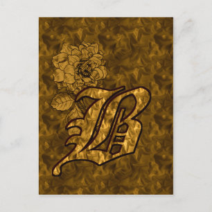 Monogram Initiaal B Elegante Gouden Pioen Roos Briefkaart