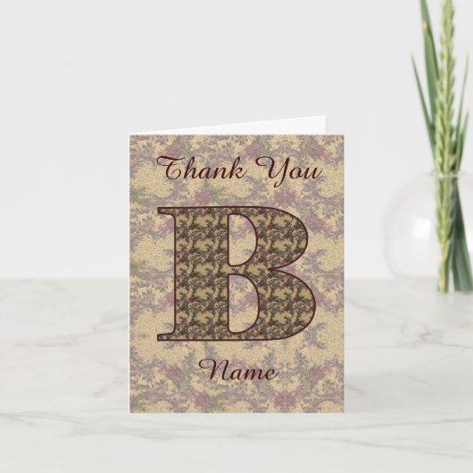 Monogram Initiaal B Elegante Vintage Bloem Bedankkaart (Voorkant)