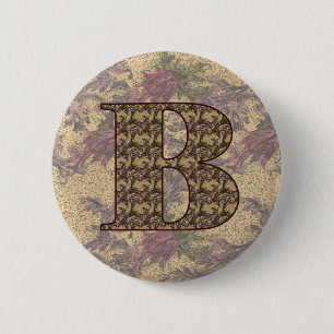 Monogram Initiaal B Elegante Vintage Bloem Ronde Button 5,7 Cm