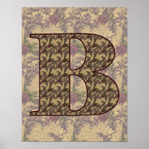 Monogram Initiaal B Elegante Vintage Bloemmotief Poster