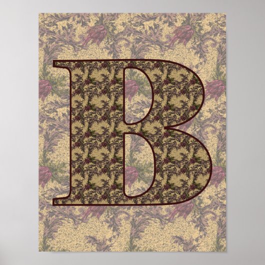 Monogram Initiaal B Elegante Vintage Bloemmotief Poster (Voorkant)
