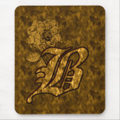 Monogram Initiaal B Gouden Pioen Mousepad Muismat (Voorkant)