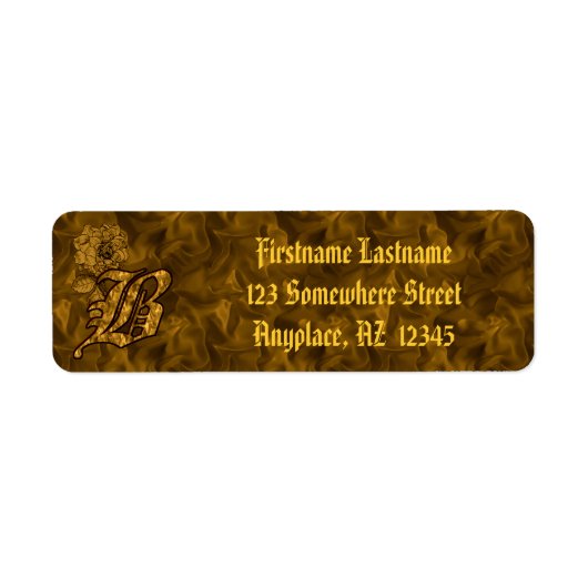 Monogram Initiaal B Gouden Pioen Retouradres Etiket (Voorkant)