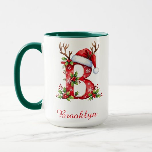 Monogram initiaal B Kerstman vrolijk Kerstfeest Mok (Links)