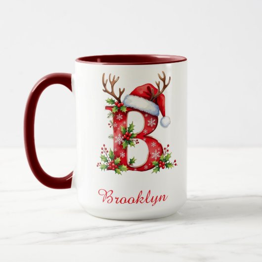 Monogram initiaal B Kerstman vrolijk Kerstfeest Mok (Links)