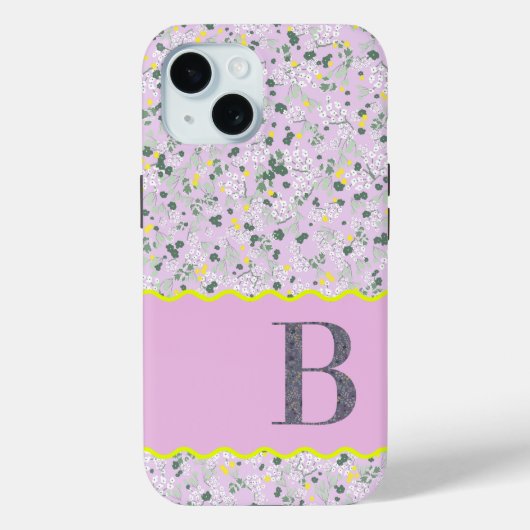 MONOGRAM INITIAAL B LILA KLEINE BLOEMETJES Case-Mate iPhone CASE (Achterkant)