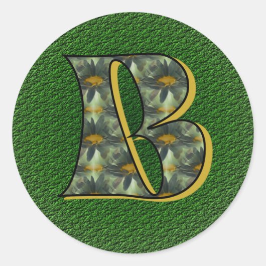 Monogram Initiaal B Madeliefjes Bloem Kunst Ronde Sticker (Voorkant)