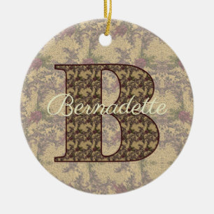 Monogram Initiaal B Vintage Bloem Motief Persoonli Keramisch Ornament