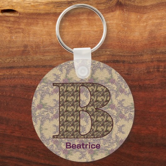 Monogram Initiaal B Vintage Bloem Motief Persoonli Sleutelhanger (Voorkant)