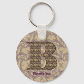 Monogram Initiaal B Vintage Bloem Motief Persoonli Sleutelhanger (Achterkant)