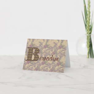 Monogram Initiaal B Vintage Bloemmotief Persoonlij Bedankkaart
