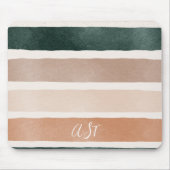 Monogram initiaal beige kleurige aardtoonstrepen muismat (Voorkant)