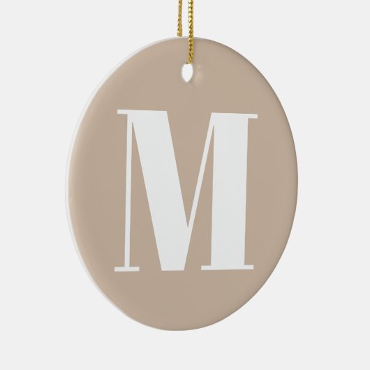 Monogram initiaal beige witte kerst aanpassen keramisch ornament (Rechts)