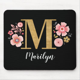 Monogram Initiaal Black Floral Muismat