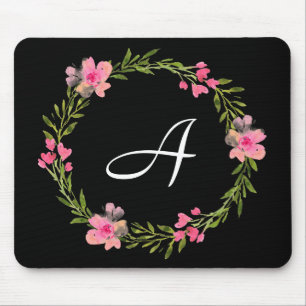 Monogram Initiaal Black Floral Muismat