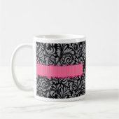 Monogram Initiaal Black Grey Damask Floral Pattern Koffiemok (Links)