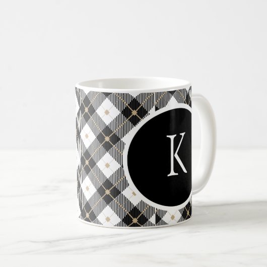 Monogram Initiaal Black White Gold Pset Coffee Mok (Voorkant rechts)