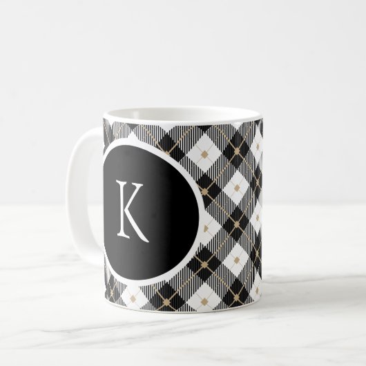 Monogram Initiaal Black White Gold Pset Coffee Mok (Voorkant links)
