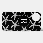 Monogram Initiaal Black White Starfish Pattern Cut Case-Mate iPhone Case (Achterkant (horizontaal))
