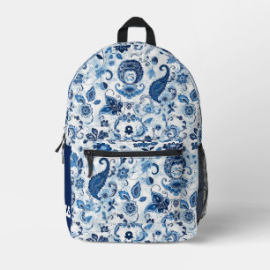 Monogram Initiaal Blauw en Wit Paisley  Bedrukte Rugzak