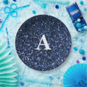 Monogram Initiaal Blauw Glitter White - Aangepaste Papieren Bordje (Feest)