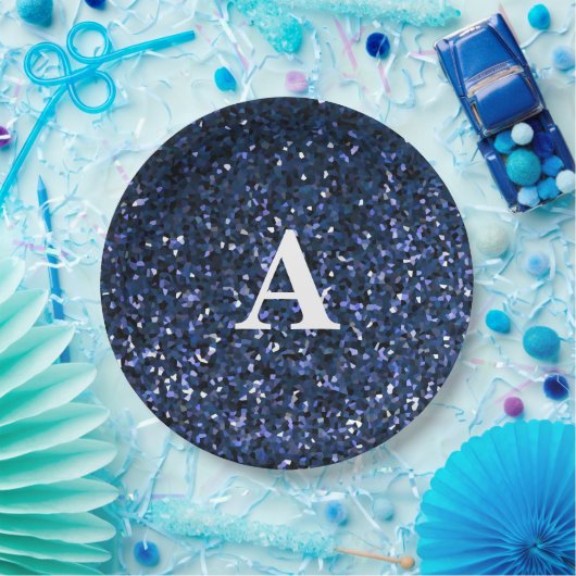 Monogram Initiaal Blauw Glitter White - Aangepaste Papieren Bordje (Feest)