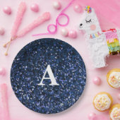 Monogram Initiaal Blauw Glitter White - Aangepaste Papieren Bordje (Feest)