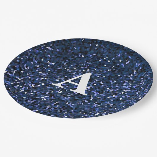 Monogram Initiaal Blauw Glitter White - Aangepaste Papieren Bordje (Gekanteld)