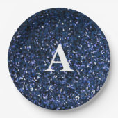 Monogram Initiaal Blauw Glitter White - Aangepaste Papieren Bordje (Voorkant)