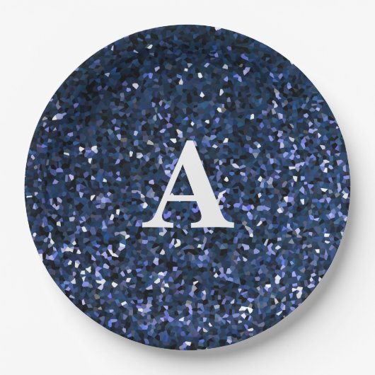 Monogram Initiaal Blauw Glitter White - Aangepaste Papieren Bordje (Voorkant)