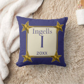 Monogram Initiaal Blauw Goud Sterren Letter I Aand Kussen (Deken)