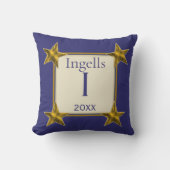 Monogram Initiaal Blauw Goud Sterren Letter I Aand Kussen (Voorkant)