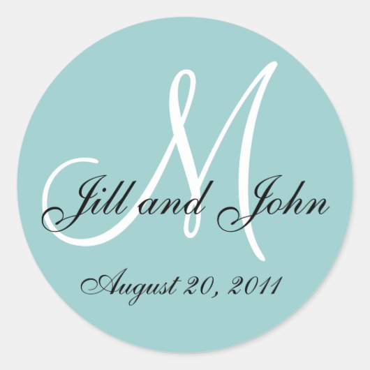 Monogram Initiaal Blauw Huwelijkszegel Ronde Sticker (Voorkant)