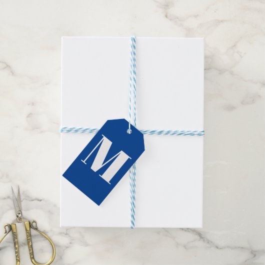 Monogram initiaal blauw wit aanpassen cadeaulabel (Met Touw)
